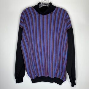 Vintage I.O.U Black Purple Blue Striped Turtleneck Sweatshirt Size XL